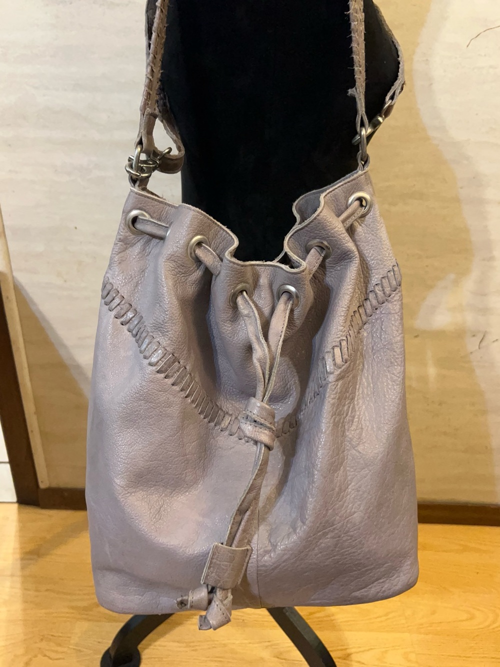 Day & Mood Velda Taupe Gray Distressed 100% Leather Shoulder Bag